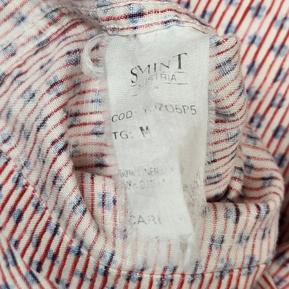 Armani Jeans Shirt Mens Medium Red Striped Linen Blend Short Sleeve Button Up - Picture 6 of 11